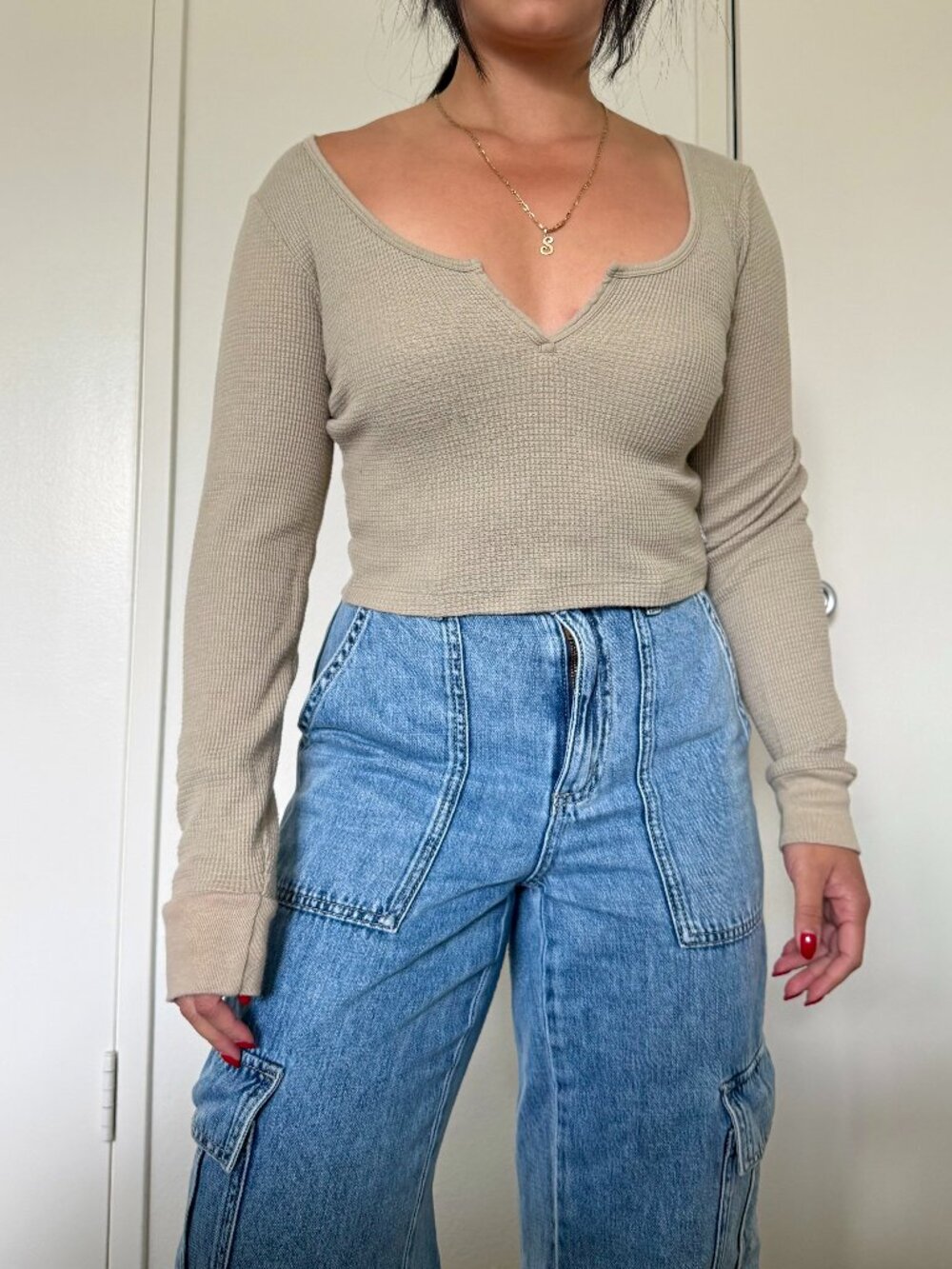 tna aritzia thermal crop long sleeve top